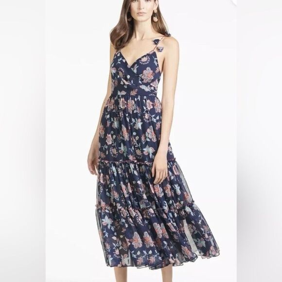 NWT sachin and Babi‎ Dalia Eastern Gouache Botanical Floral Tiered Dress Sz 8 - Picture 1 of 16